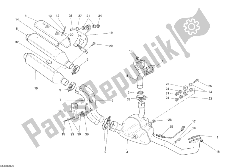 Todas las partes para Sistema De Escape de Ducati Monster S4 RS Tricolore 998 2008